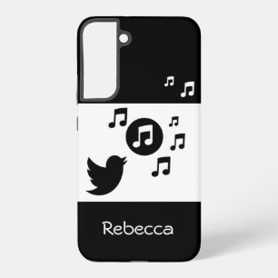 Funda Para Samsung Galaxy S22+ Estiloso Pájaro Cantante Personalizado en Negro y