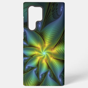 Funda Para Samsung Galaxy S22 Ultra Estrella abstracta, arte fractal dorado verde azul