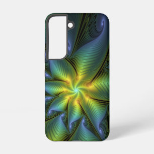 Funda Para Samsung Galaxy S22 Estrella abstracta, arte fractal dorado verde azul