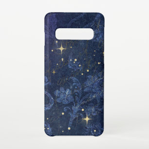 Funda Para Samsung Galaxy S10 Estrellas doradas celestiales azul floral dorado t