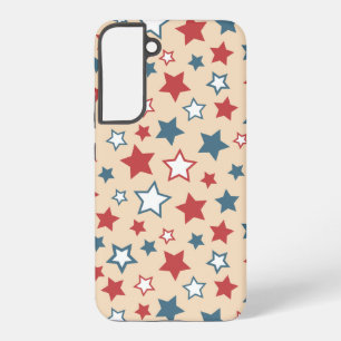 Funda Para Samsung Galaxy S22+ Estrellas Rojas y Azules, 4 de Julio, Fondo Beige