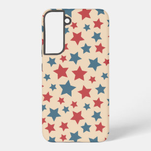 Funda Para Samsung Galaxy S22+ Estrellas Rojas y Azules, 4 de Julio, Fondo Beige