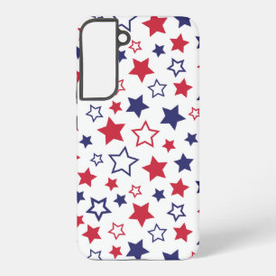 Funda Para Samsung Galaxy S22+ Estrellas Rojas y Azules, 4 de Julio, Fondo Blanco