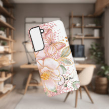 Estuche de teléfono con floral rosa y mariposa per