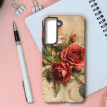 Funda Para Samsung Galaxy S21 Estuche Floral para teléfono<br><div class="desc">El diseño es encantador, con unas rosas rojas blancas y negras sobre un fondo de letra manuscrita vintage. ¡Es como una hermosa carta de amor que se le ha traído a la vida! La combinación de los rosas románticos y el ambiente nostálgico de la carta escrita a mano crea un...</div>