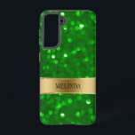 Funda Para Samsung Galaxy S21 Estuche moderno para iPhone de Purpurina de Bokeh<br><div class="desc">Los tonos verdes modernos combinan con el estilo purpurina. Acento dorado y nombre/monograma de personalizable.</div>