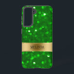 Funda Para Samsung Galaxy S21 Estuche moderno para iPhone de Purpurina de Bokeh<br><div class="desc">Los tonos verdes modernos combinan con el estilo purpurina. Acento dorado y nombre/monograma de personalizable.</div>