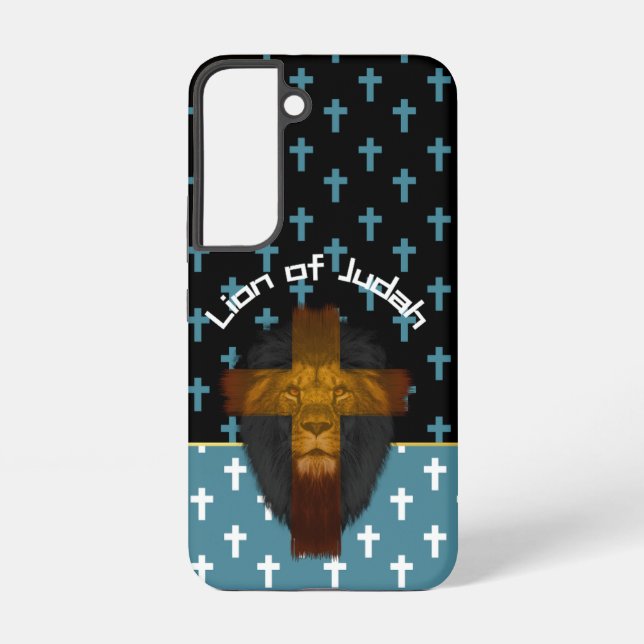 Funda Para Samsung Galaxy Faith Black Blue White Cross Lion of Judah (Reverso )