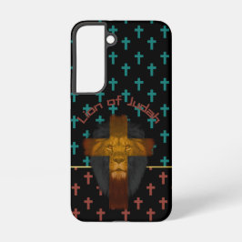 Funda Para Samsung Galaxy S22 Faith Black Red Turquoise Crosses Lion of Judah