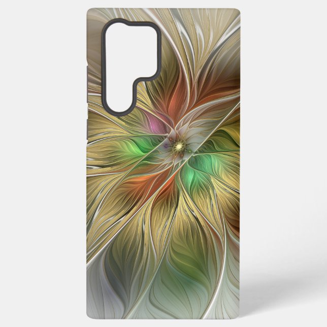 Funda Para Samsung Galaxy Fantasía Floral Con Fractal Dorado Moderno (Reverso )