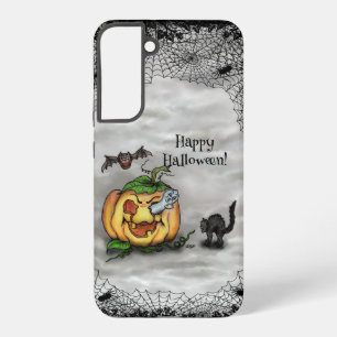 Funda Para Samsung Galaxy S22+ Fantasma, Gato, Bat y Calabaza, ¡Feliz Halloween!