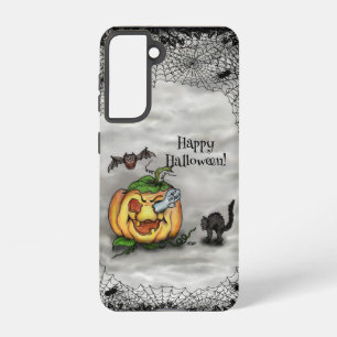Funda Para Samsung Galaxy S21 Fantasma, Gato, Bat y Calabaza, ¡Feliz Halloween!