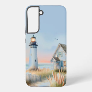 Funda Para Samsung Galaxy S22+ Faro y cabaña junto al mar escena acuarela