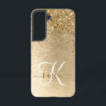 Funda Para Samsung Galaxy S22 Faux Gold Brushed Metal Glitter Print Monogram Nam<br><div class="desc">Easily personalize this trendy chic phone case design featuring pretty gold sparkling glitter on a gold brushed metallic background.</div>
