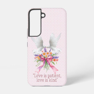 Funda Para Samsung Galaxy S22 Fe Púrpura de Niña Punto Floreado Lazo Palomas Bla