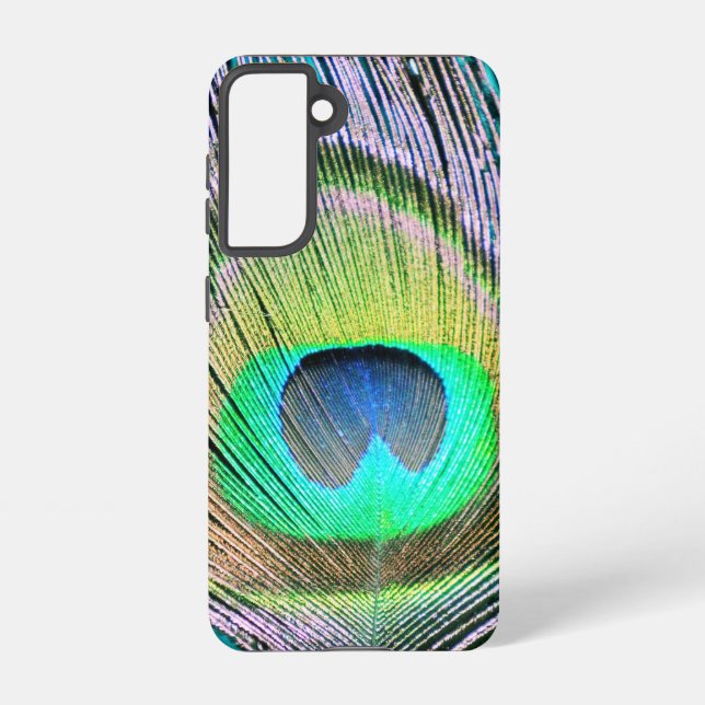 Funda Para Samsung Galaxy Feather de pavo real sobre turquesa (Reverso )