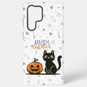 Funda Para Samsung Galaxy S22 Ultra Feliz gato y calabaza de Halloween