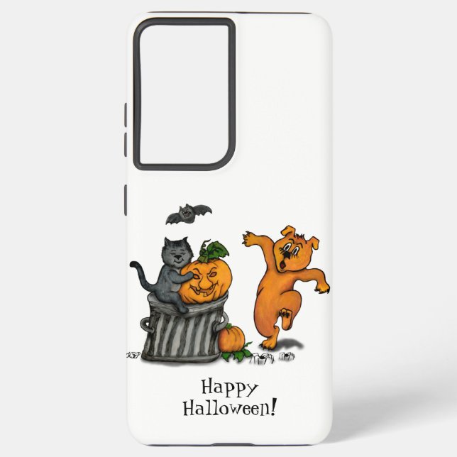 Funda Para Samsung Galaxy ¡Feliz Halloween! Perro de gato y araña (Reverso )