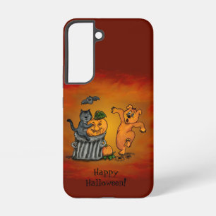 Funda Para Samsung Galaxy S22 ¡Feliz Halloween! Perro de gato y araña
