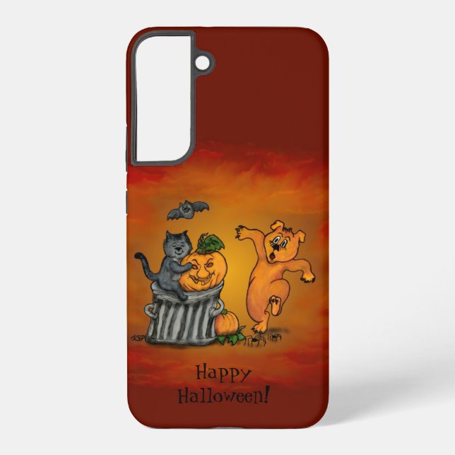 Funda Para Samsung Galaxy ¡Feliz Halloween! Perro de gato y araña (Reverso )