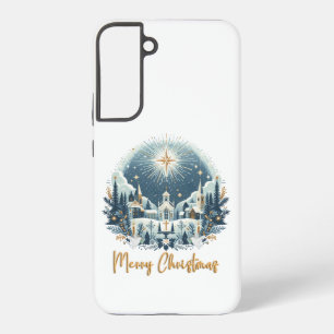 Funda Para Samsung Galaxy S22+ Feliz Navidad azul y oro