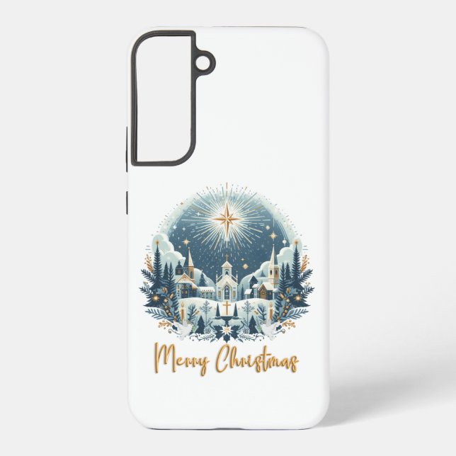 Funda Para Samsung Galaxy Feliz Navidad azul y oro (Reverso )
