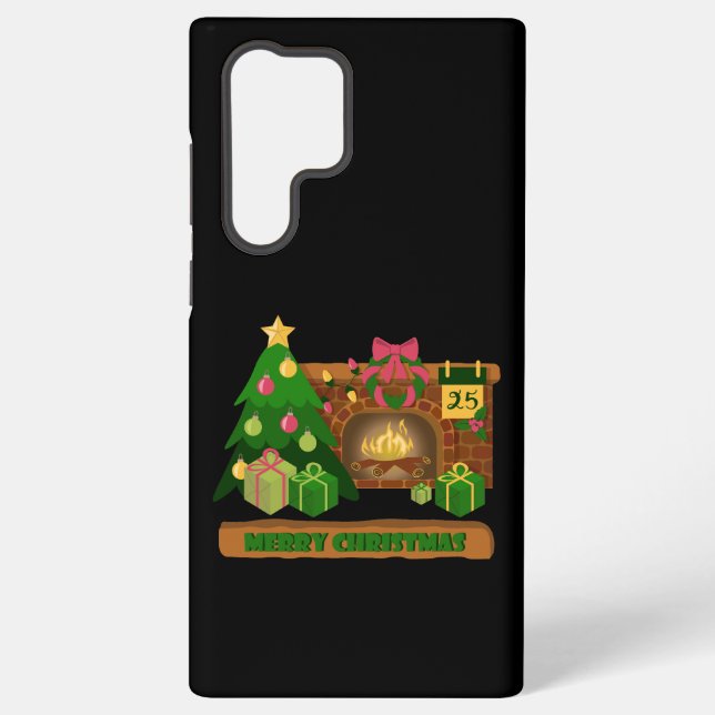 Funda Para Samsung Galaxy Feliz Navidad cerca de la chimenea de fuego árbol  (Reverso )