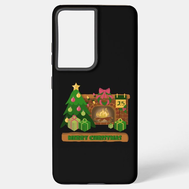 Funda Para Samsung Galaxy Feliz Navidad cerca de la chimenea de fuego árbol  (Reverso )