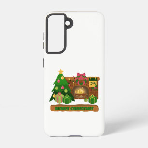 Funda Para Samsung Galaxy S21 Feliz Navidad cerca de la chimenea de fuego árbol 