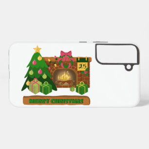 Funda Para Samsung Galaxy S22+ Feliz Navidad cerca de la hoguera de la chimenea á