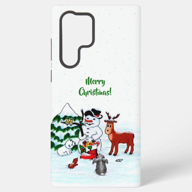 Funda Para Samsung Galaxy ¡Feliz Navidad! Snowman con sus amigos (Reverso )