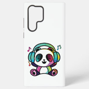 Funda Para Samsung Galaxy S22 Ultra Feliz Panda con auriculares escuchando música.