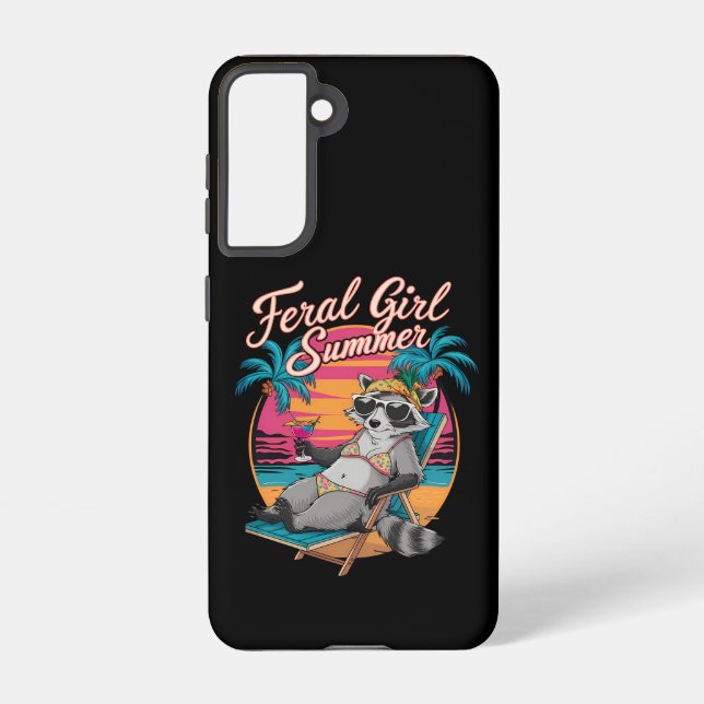 Funda Para Samsung Galaxy Feral Chica Summer Beach Funny Raccoon (Reverso )