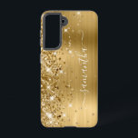 Funda Para Samsung Galaxy S21 Firma Girly del Relieve metalizado Purpurinoso de<br><div class="desc">Girly faux brillante purpurina dorado destaca en el borde izquierdo, sobre el Relieve metalizado metalizado rojo oscuro dorado. La firma moderna de las gafas presenta un elegante tipo de letra de caligrafía blanca con colas decorativas en formato vertical. Personalizar los estilos de fuente o mueve los gráficos brillantes para crear...</div>