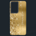 Funda Para Samsung Galaxy S21 Ultra Firma Girly del Relieve metalizado Purpurinoso de<br><div class="desc">Girly faux brillante purpurina de oro destaca en el borde izquierdo, sobre un falso Relieve metalizado metalizado rojo oscuro y rojo. La firma moderna de las gafas presenta un elegante tipo de letra de caligrafía blanca con colas decorativas en formato vertical. Personalizar los estilos de fuente o mueve los gráficos...</div>