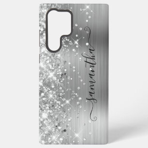Funda Para Samsung Galaxy S22 Ultra Firme Femenina de Purpurina Plateada