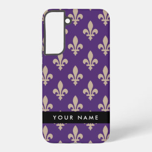Funda Para Samsung Galaxy S22+ Fleur de Lis, Beige sobre Púrpura, Real, Tu Nombre