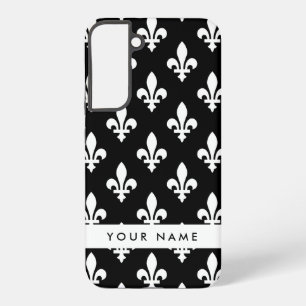 Funda Para Samsung Galaxy S22+ Fleur de Lis, Blanco sobre Negro, Blanco, Tu Nombr