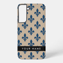 Fleur de Lis, Navy Blue on Beige, Royal, Your Name