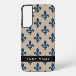 Funda Para Samsung Galaxy S22+ Fleur de Lis, Navy Blue on Beige, Royal, Your Name