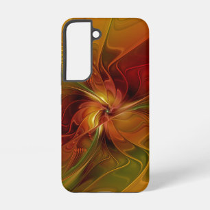 Funda Para Samsung Galaxy S22 Flor abstracta roja naranja marrón verde Arte frac