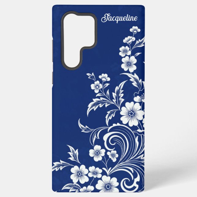Funda Para Samsung Galaxy Flor azul de porcelana (Reverso )
