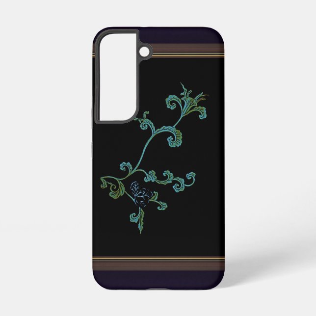 Funda Para Samsung Galaxy Flor azul sobre negro (Reverso )