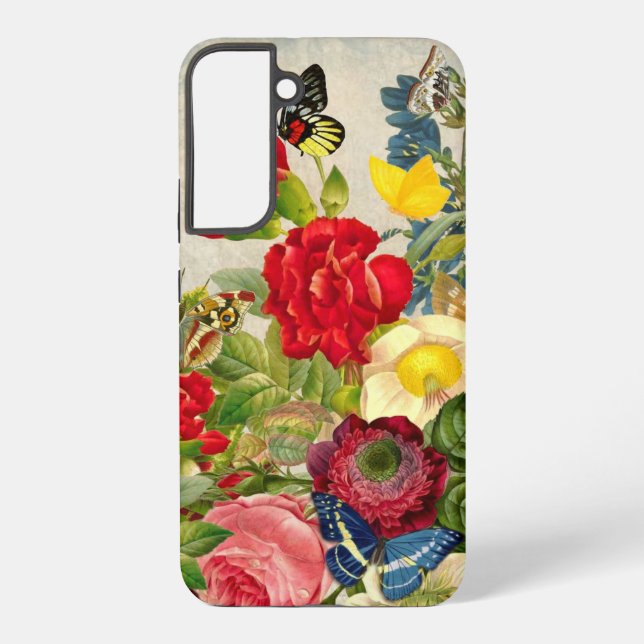 Funda Para Samsung Galaxy Flor de época Bouquet con mariposas (Reverso )