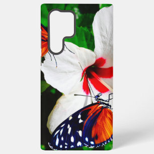 Funda Para Samsung Galaxy S22 Ultra Flor de Hibiscus con 2 mariposas tigre de largo