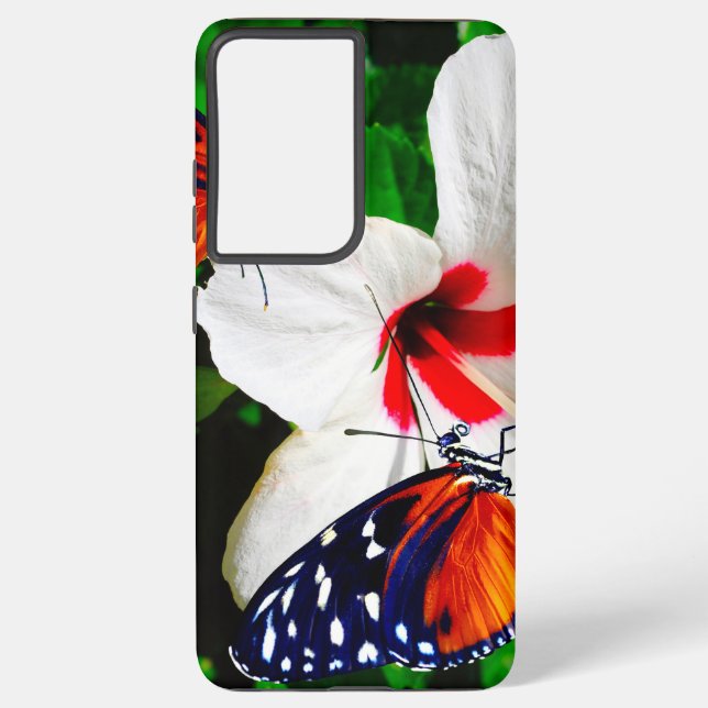Funda Para Samsung Galaxy Flor de Hibiscus con 2 mariposas tigre de largo (Reverso )