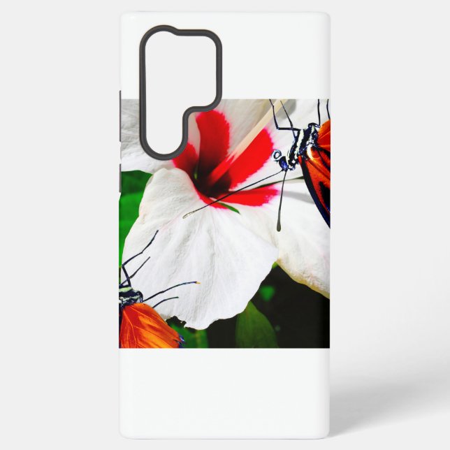 Funda Para Samsung Galaxy Flor de Hibiscus con 2 mariposas tigre de largo (Reverso )