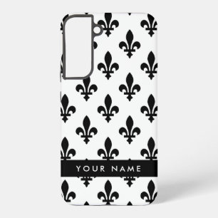 Funda Para Samsung Galaxy S22+ Flor de Lis, Negro sobre Blanco, Negro, Tu Nombre