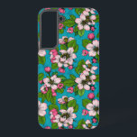 Funda Para Samsung Galaxy S22  Flor de manzana sobre turquesa<br><div class="desc">Flores de manzana dibujadas a mano y abejas con un fondo turquesa</div>