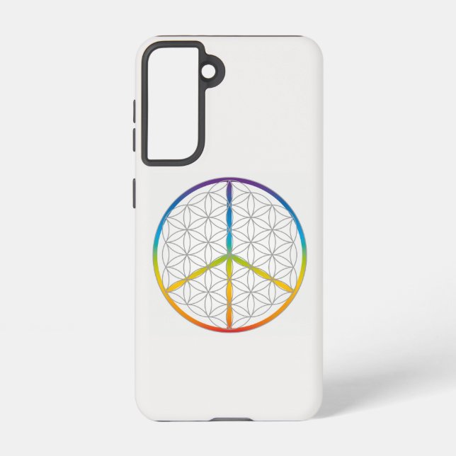 Funda Para Samsung Galaxy Flor de vida Diseño Paz + Amor Símbolo Arcoiris (Reverso )